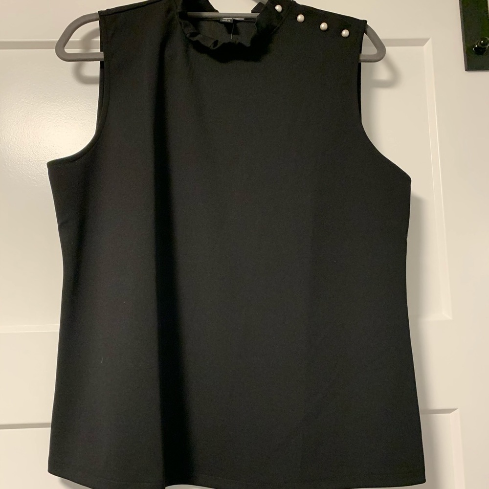 Ann Taylor Pearlized Button Ruffle Neck Top - Picture 3 of 8